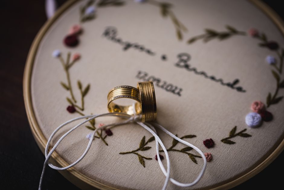 Close up of wedding rings and elegant details